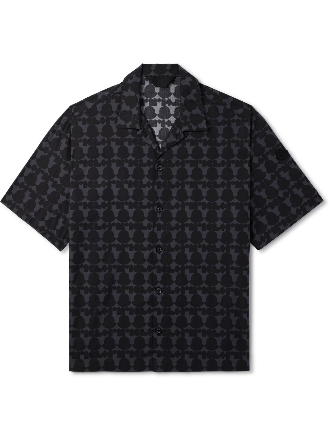 Moncler Camp-collar Logo-print Cotton-poplin Shirt In Black