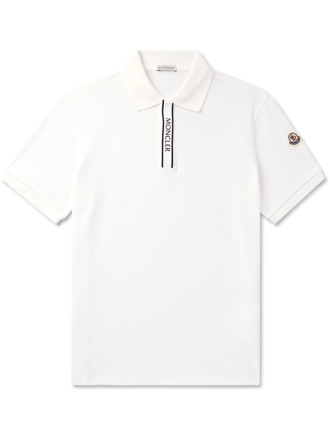 Moncler Logo-appliquéd Grosgrain-trimmed Cotton-piqué Polo Shirt In White