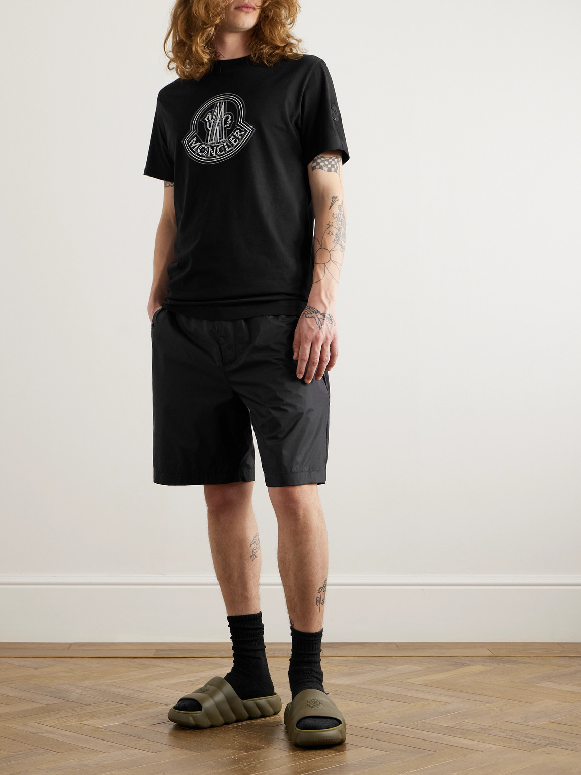 Moncler Straight-leg Logo-appliquéd Nylon Bermuda Shorts In Black