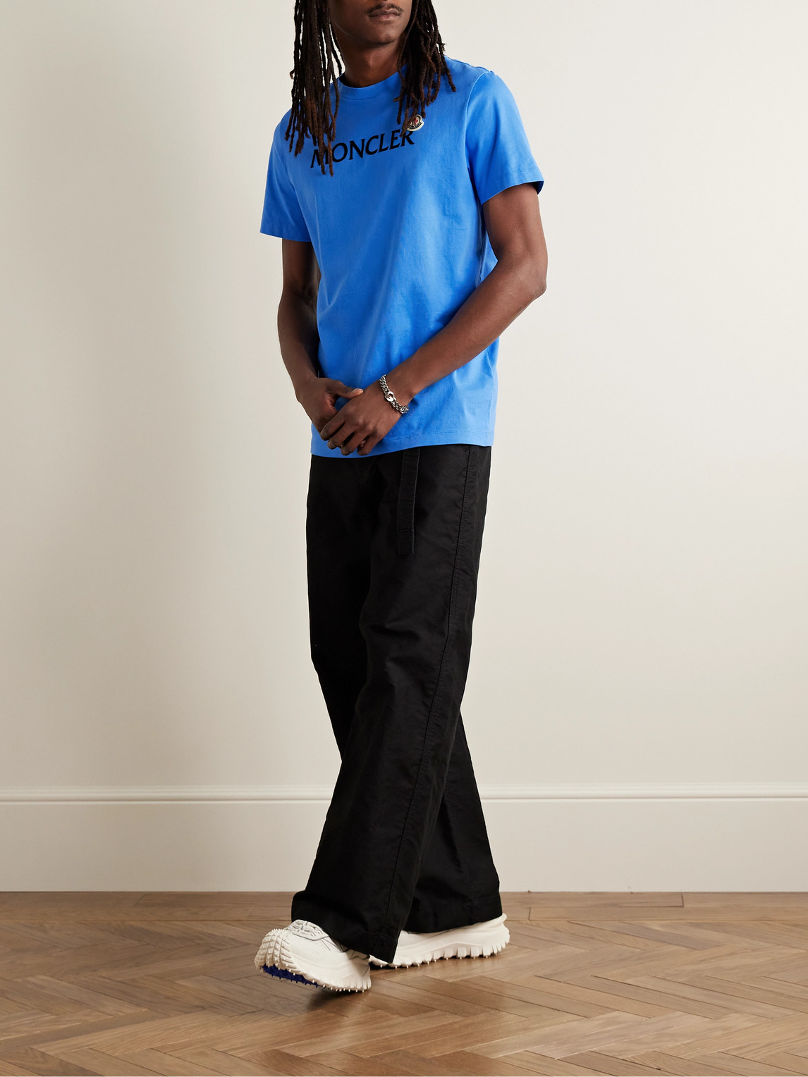Moncler Slim-fit Logo-flocked Cotton-jersey T-shirt In Blue