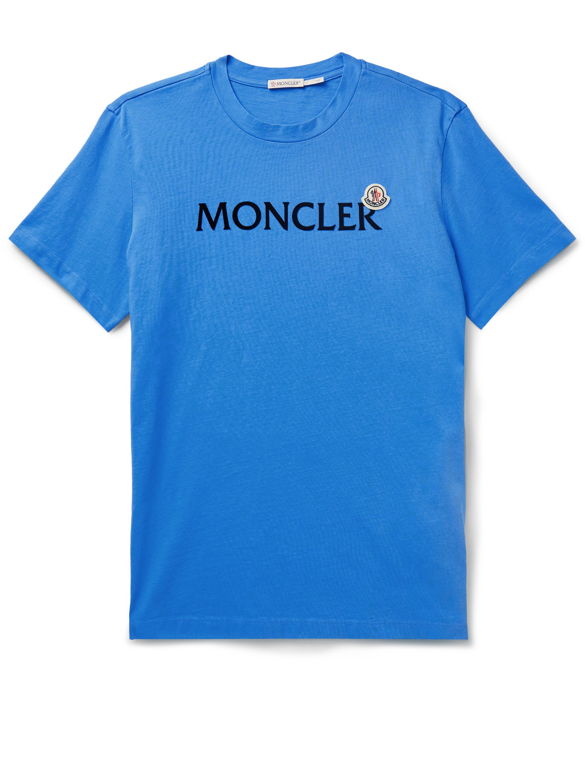 Moncler Logo-flocked Appliquéd Cotton-jersey T-shirt In Blue