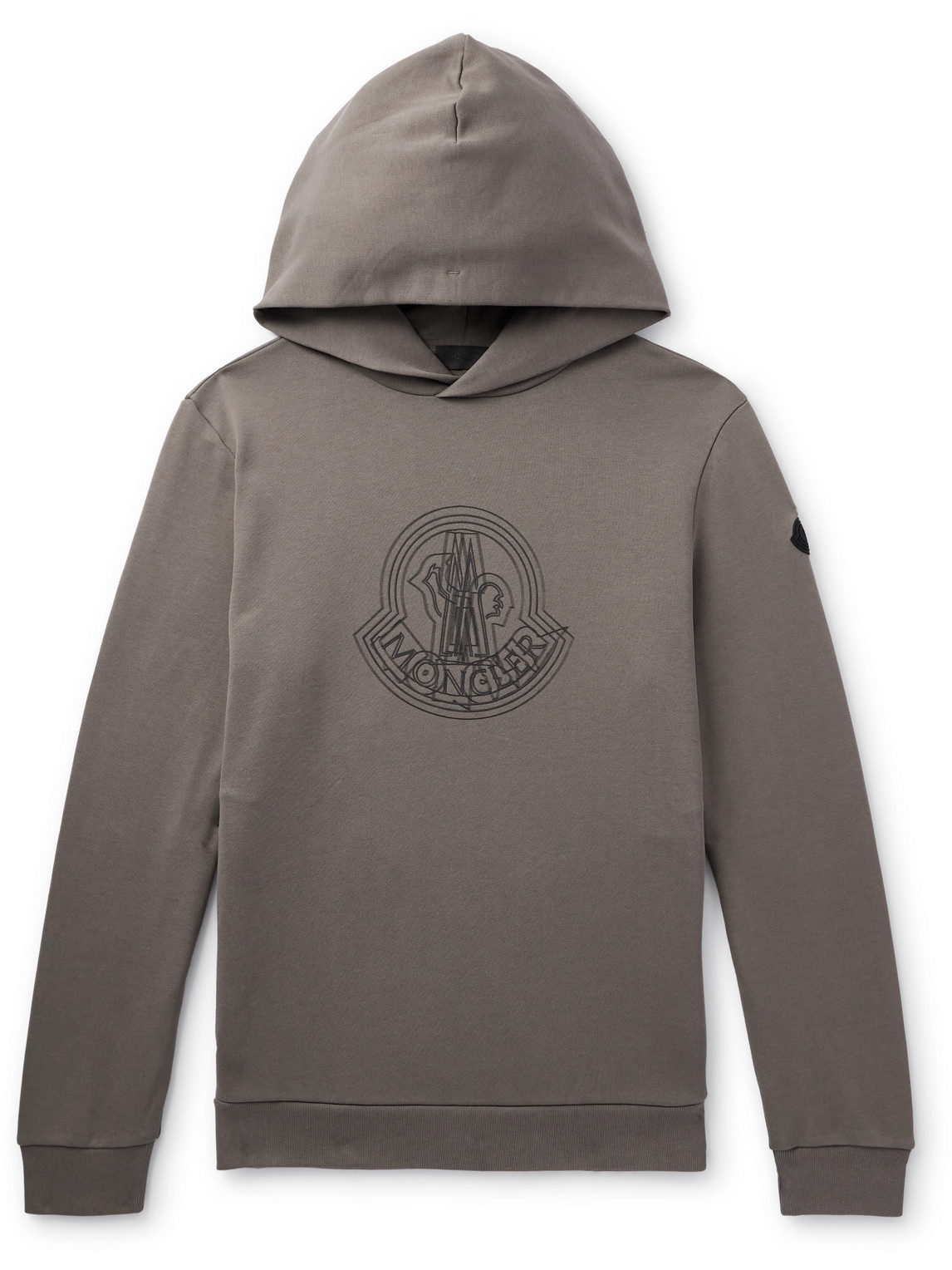 Moncler Logo-appliquéd Printed Cotton-jersey Hoodie In Brown