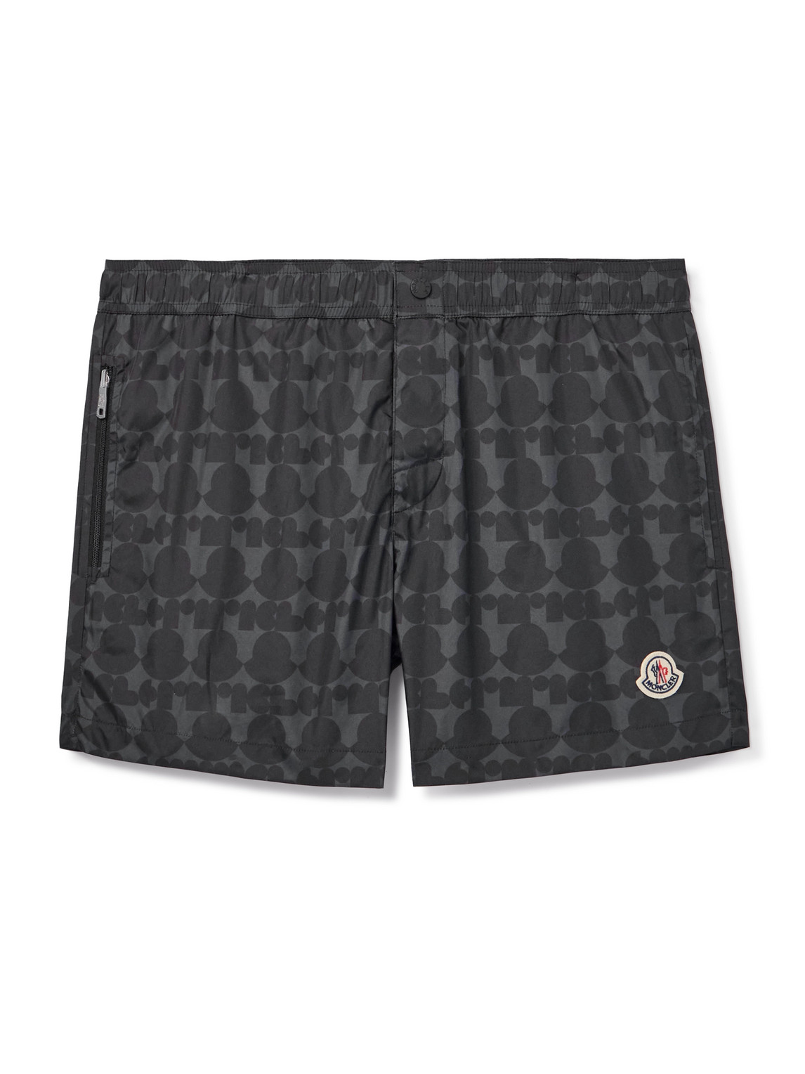 Moncler Straight-leg Short-length Monogrammed Swim Shorts In Black