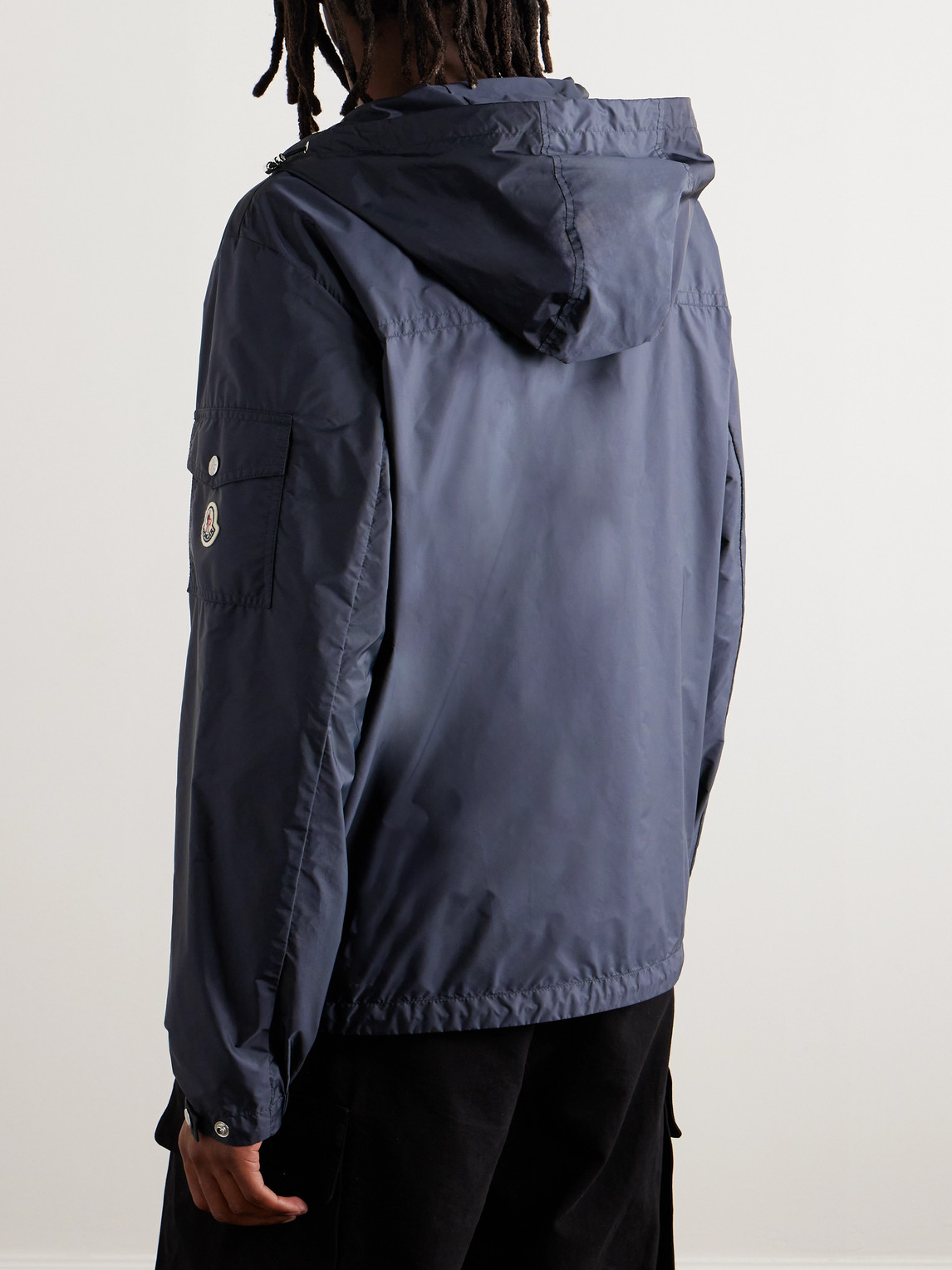 Shop Moncler Etiache Logo-appliqued Shell Hooded Jacket In Blue