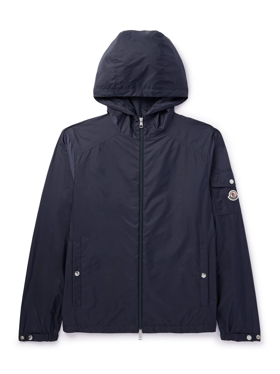 Shop Moncler Etiache Logo-appliqued Shell Hooded Jacket In Blue