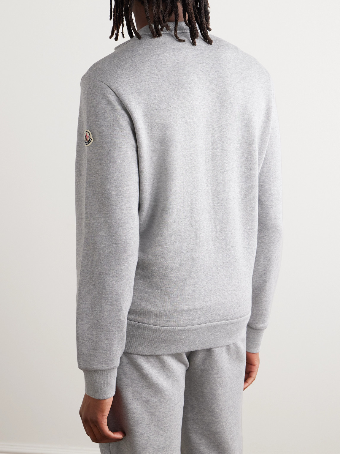 Shop Moncler Logo-appliquéd Cotton-jersey Sweatshirt In Gray