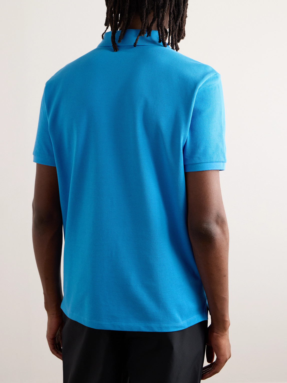 Shop Moncler Logo-appliquéd Grosgrain-trimmed Cotton-piqué Polo Shirt In Blue