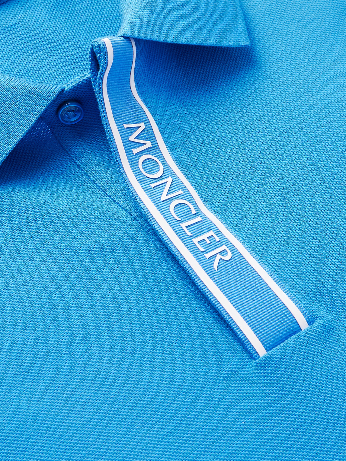 Shop Moncler Logo-appliquéd Grosgrain-trimmed Cotton-piqué Polo Shirt In Blue