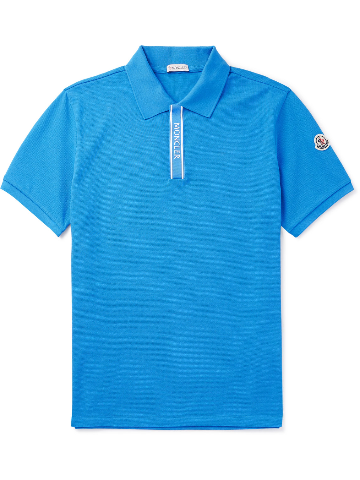 Moncler Logo-appliquéd Grosgrain-trimmed Cotton-piqué Polo Shirt In Blue