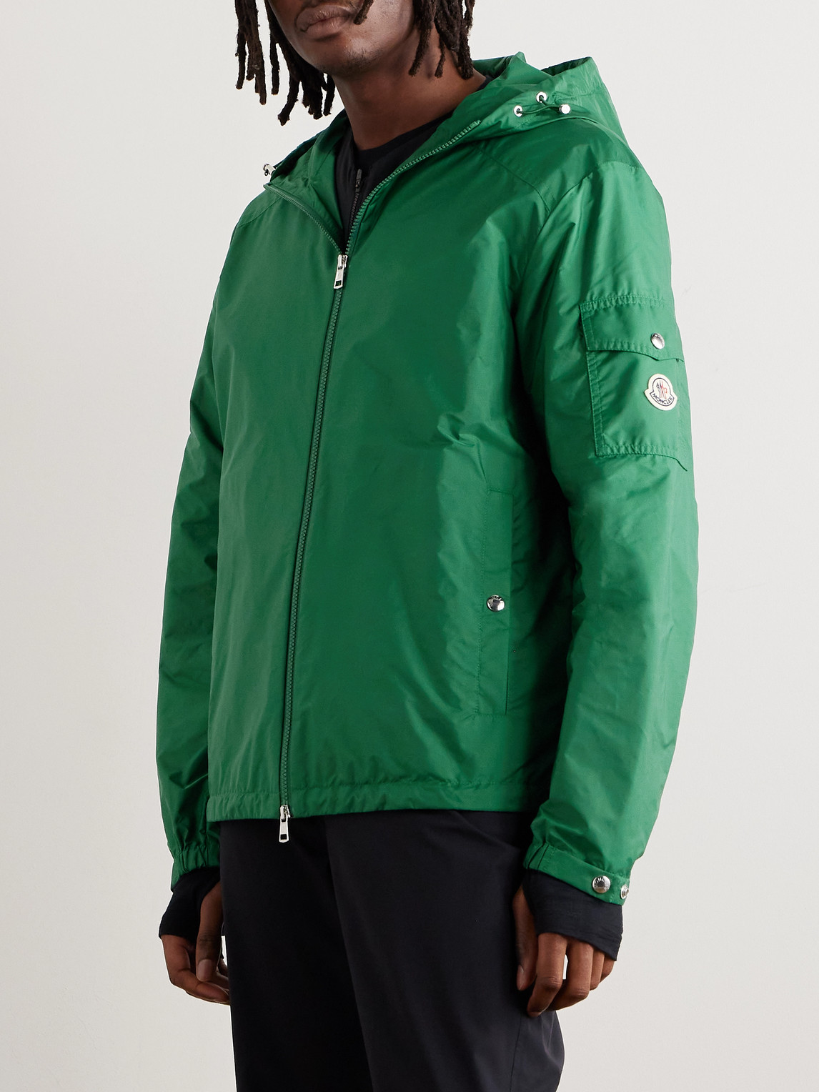 Shop Moncler Etiache Logo-appliqued Shell Hooded Jacket In Green