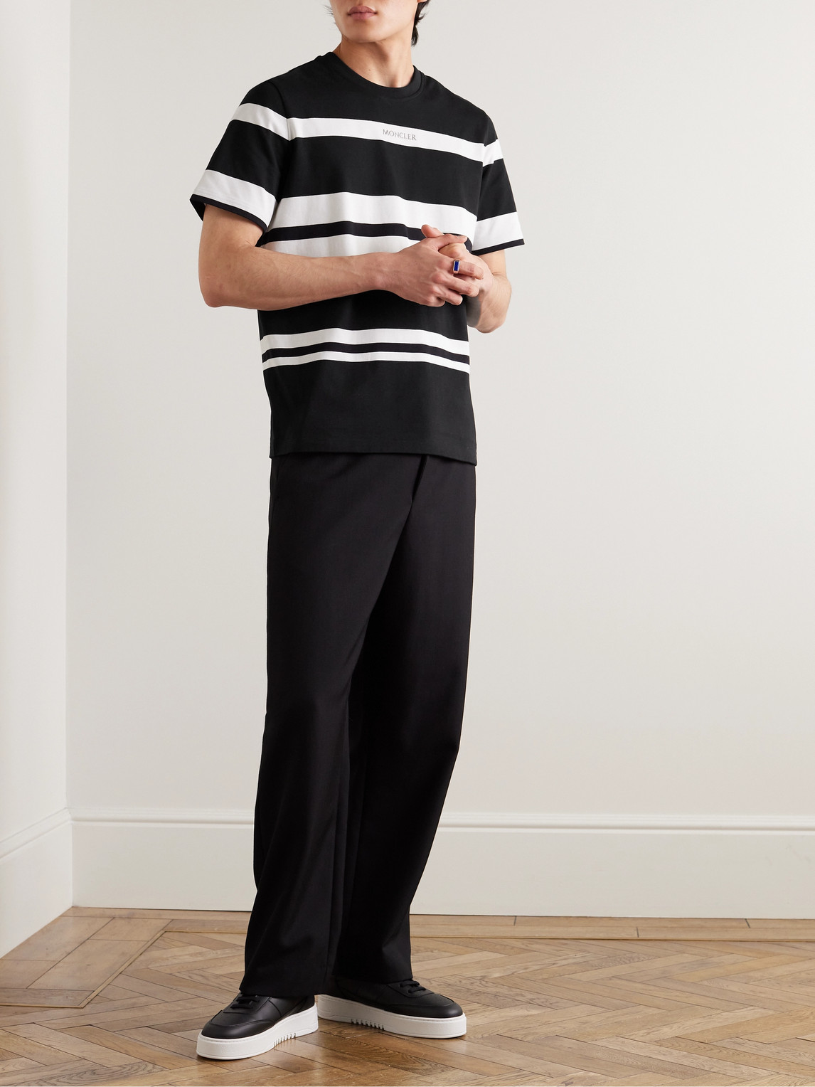 Moncler Striped Cotton Jersey T-shirt In Black