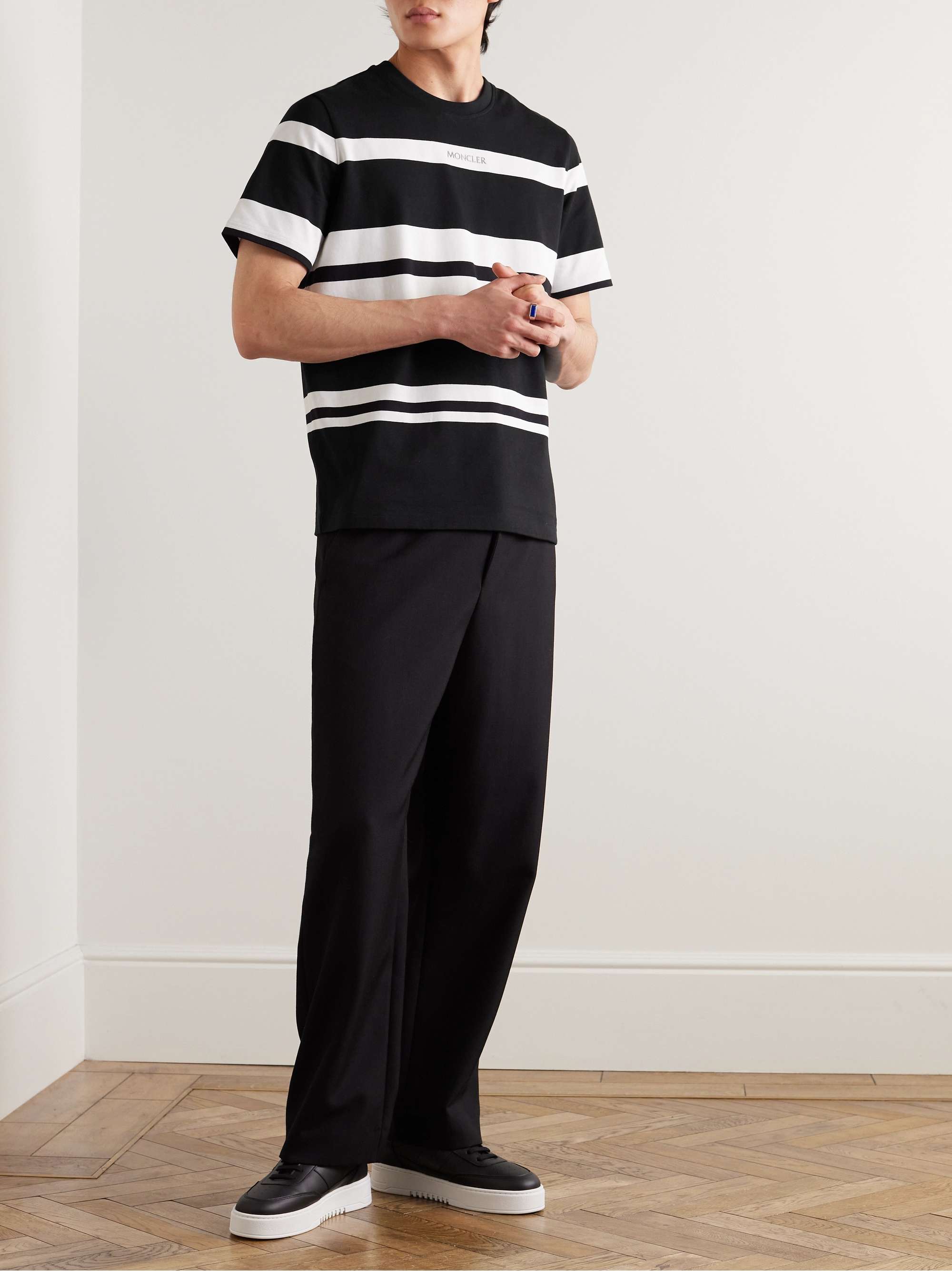 MONCLER Logo-Appliquéd Metallic Striped Cotton-Jersey T