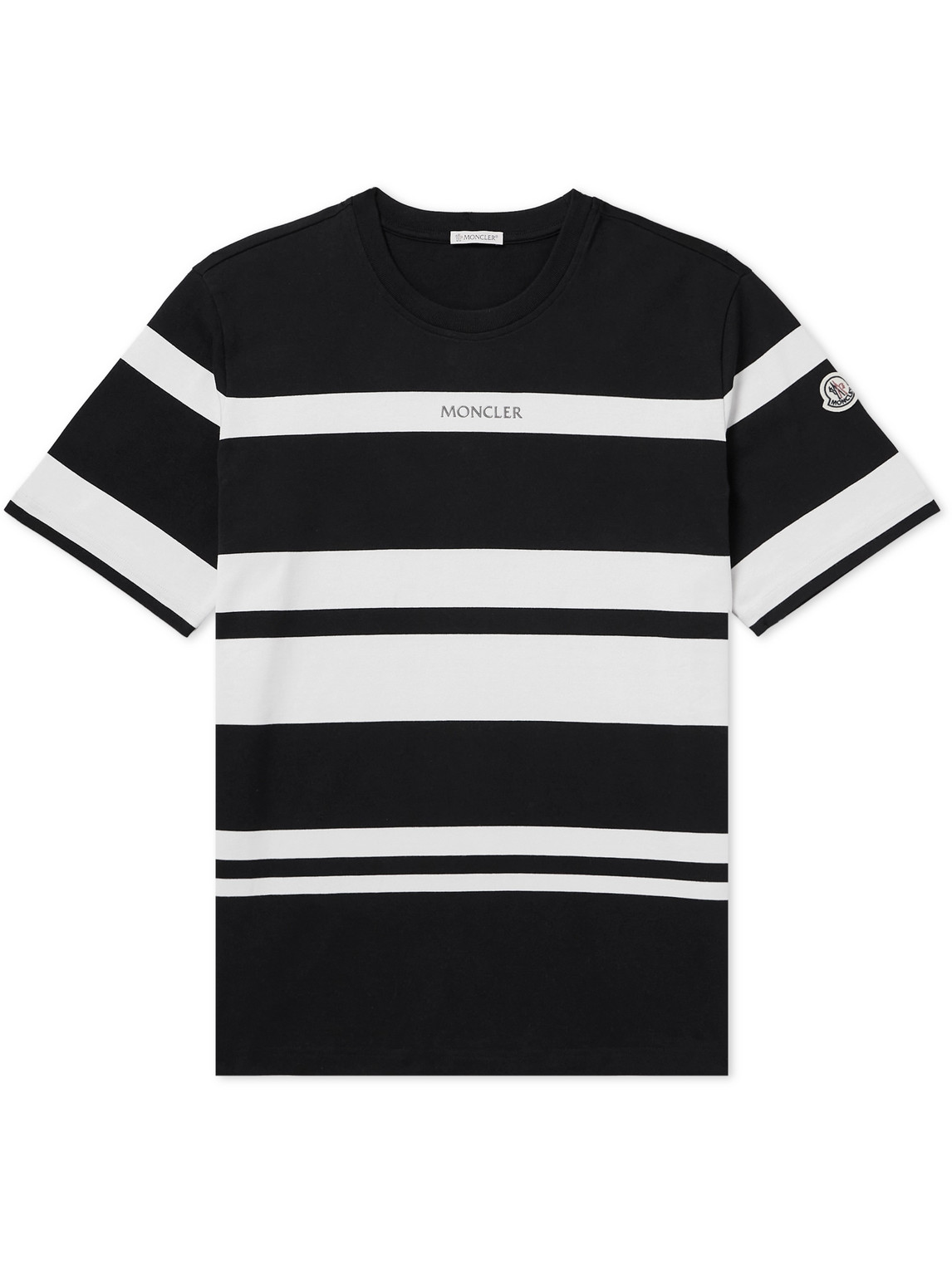 Moncler Logo-appliquéd Metallic Striped Cotton-jersey T-shirt In Black