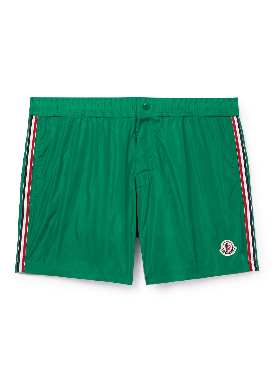 Moncler Straight-leg Mid-length Logo-appliquéd Swim Shorts In Green