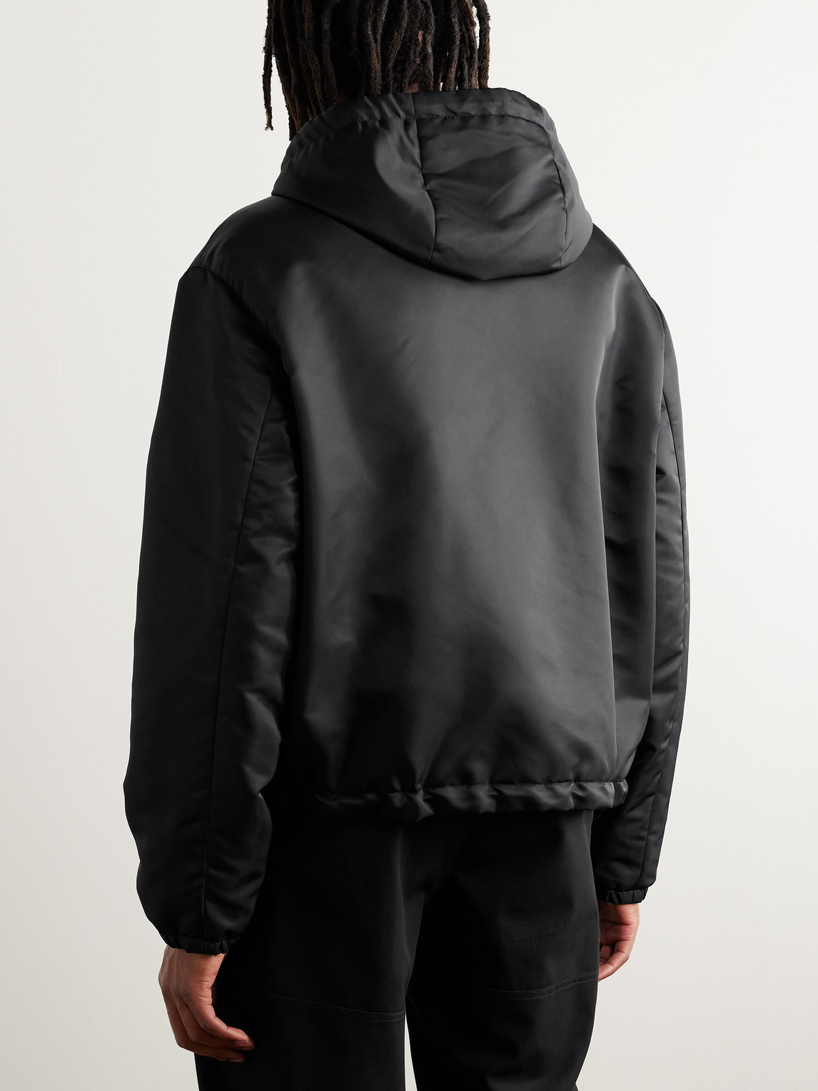 Shop Loewe Leather-trimmed Shell Hooded Jacket In Black