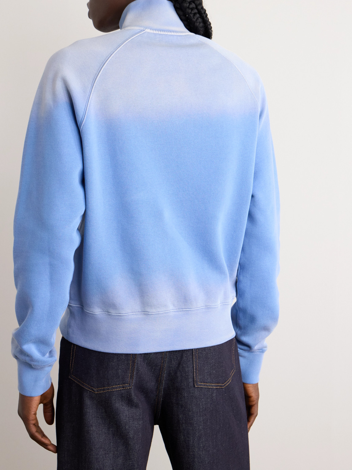 Shop Loewe Anagram Logo-embroidered Tie-dyed Cotton-jersey Half-zip Sweatshirt In Blue