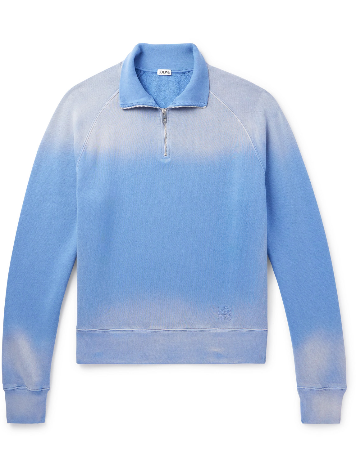 Loewe Anagram Logo-embroidered Tie-dyed Cotton-jersey Half-zip Sweatshirt In Blue