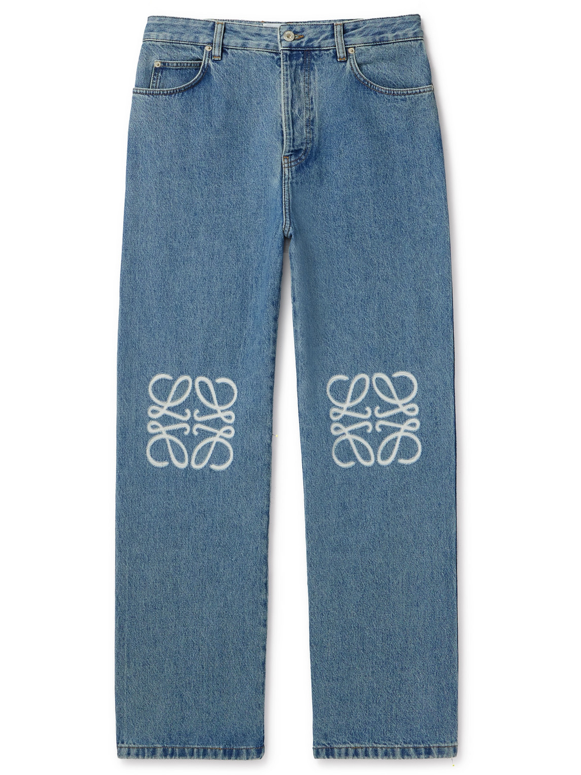 Shop Loewe Anagram Straight-leg Logo-appliquéd Jeans In Blue