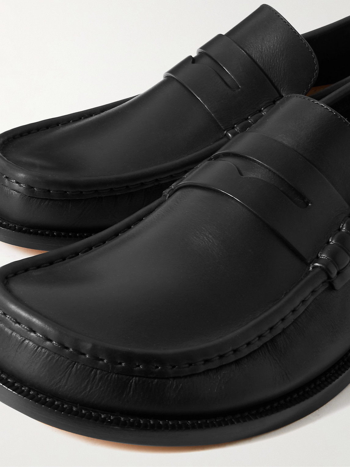 Shop Loewe Campo Leather Penny Loafers In Black