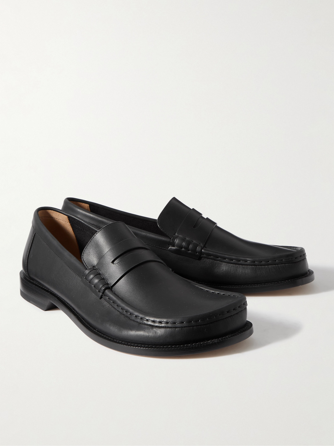 Shop Loewe Campo Leather Penny Loafers In Black