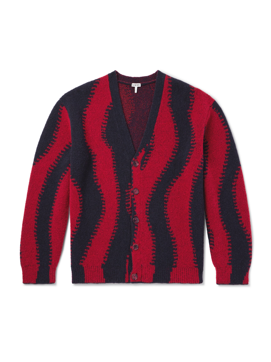 Loewe Jacquard-knit Wool-blend Cardigan In Red