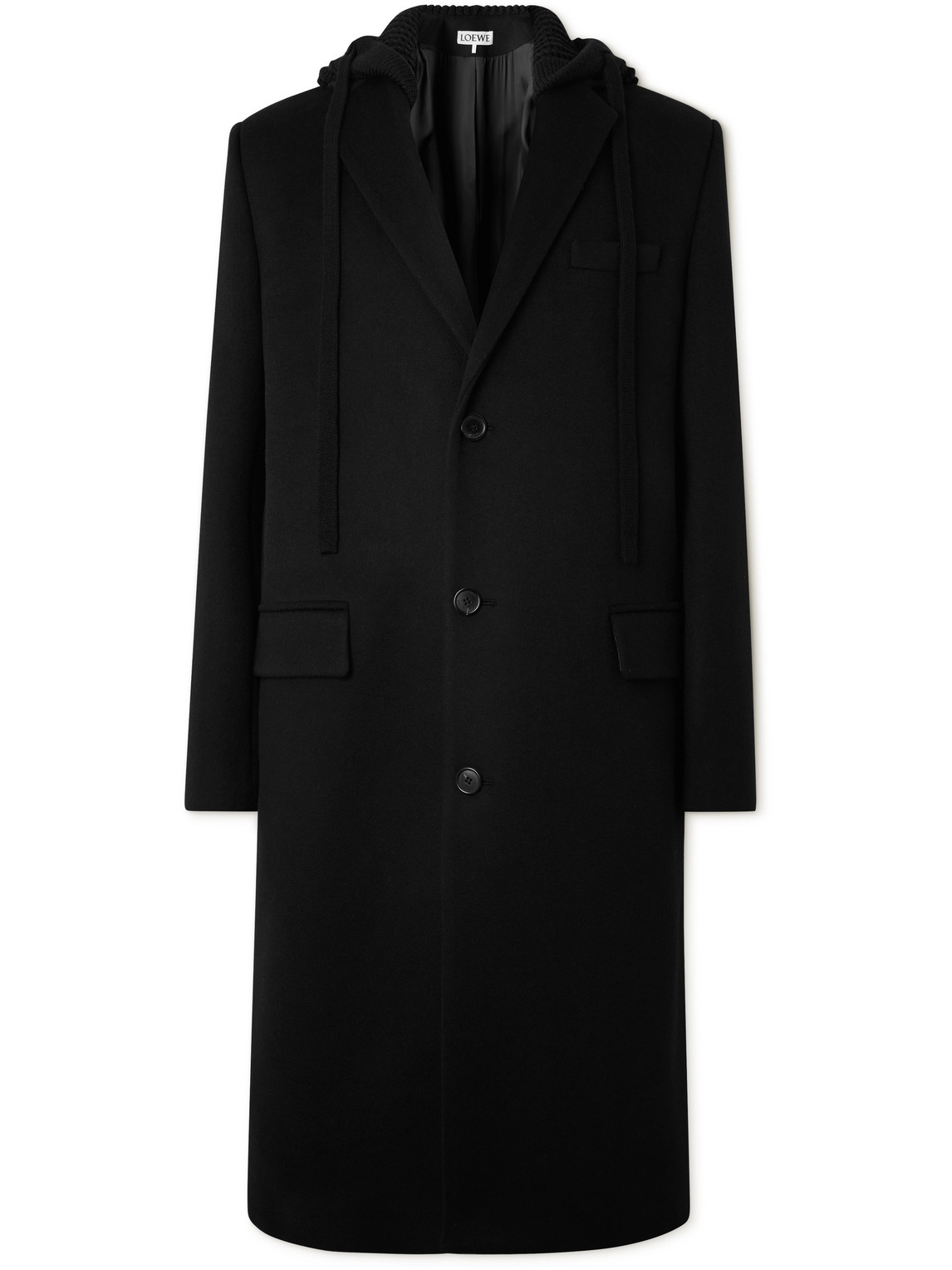 Shop Loewe Wool-blend Jersey-trimmed Wool And Cashmere-blend Hooded Coat In Black