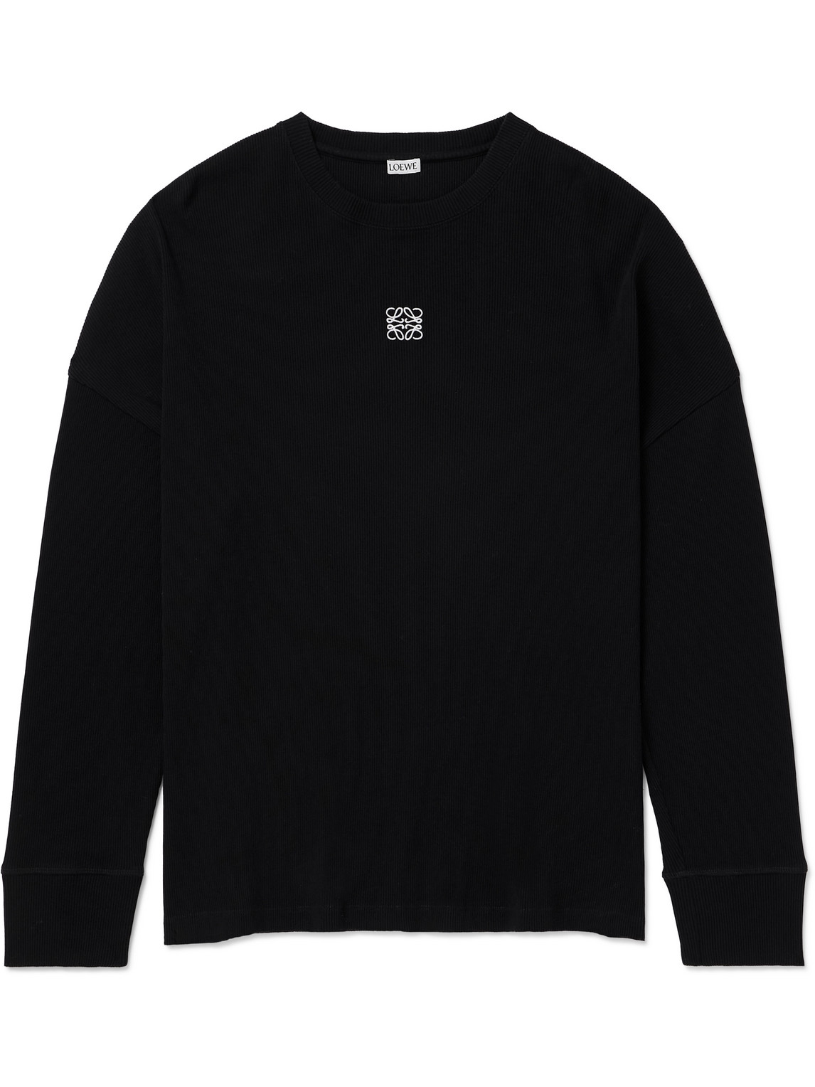Shop Loewe Oversized Logo-embroidered Ribbed Cotton T-shirt In Black