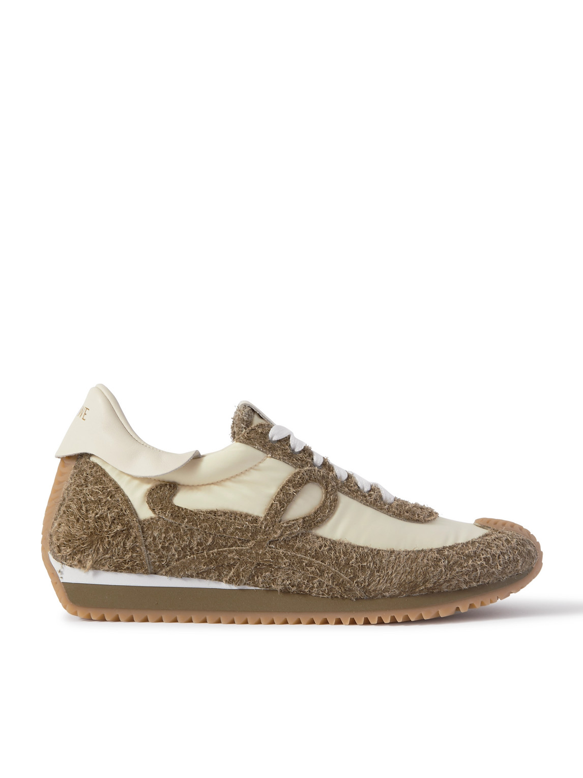 Shop Loewe Flow Runner Leather-trimmed Brushed-suede And Nylon Sneakers In Green