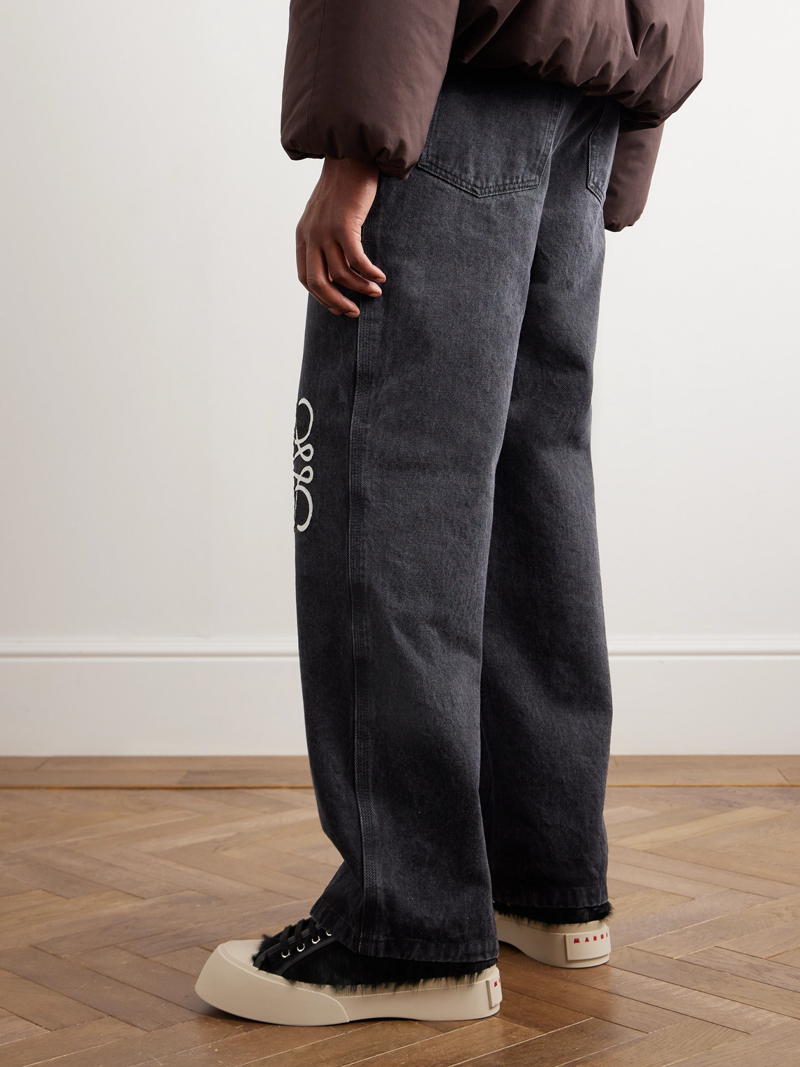 Shop Loewe Anagram Straight-leg Logo-appliquéd Jeans In Black