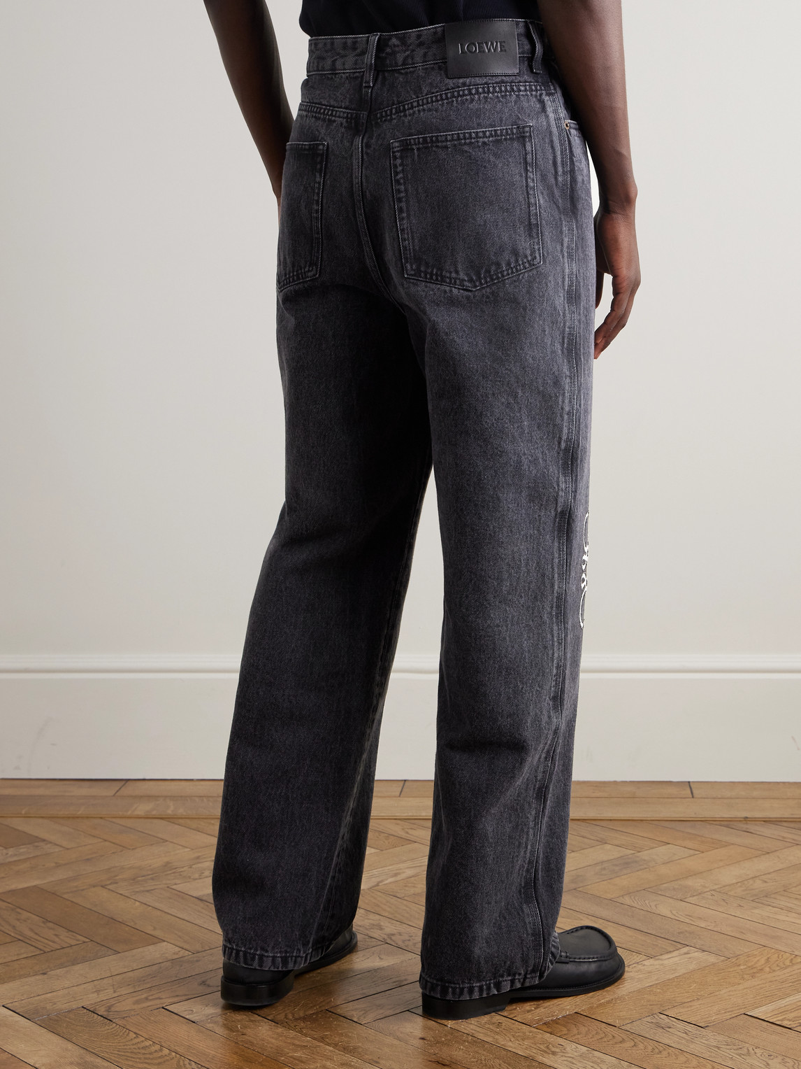 Shop Loewe Anagram Straight-leg Logo-appliquéd Jeans In Black