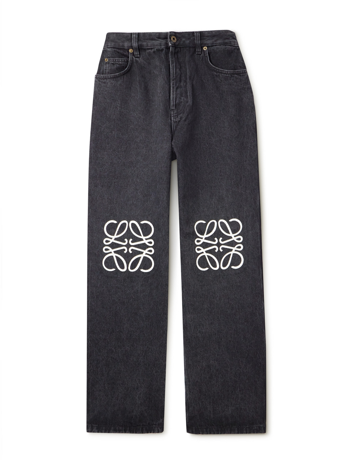 Shop Loewe Anagram Straight-leg Logo-appliquéd Jeans In Black