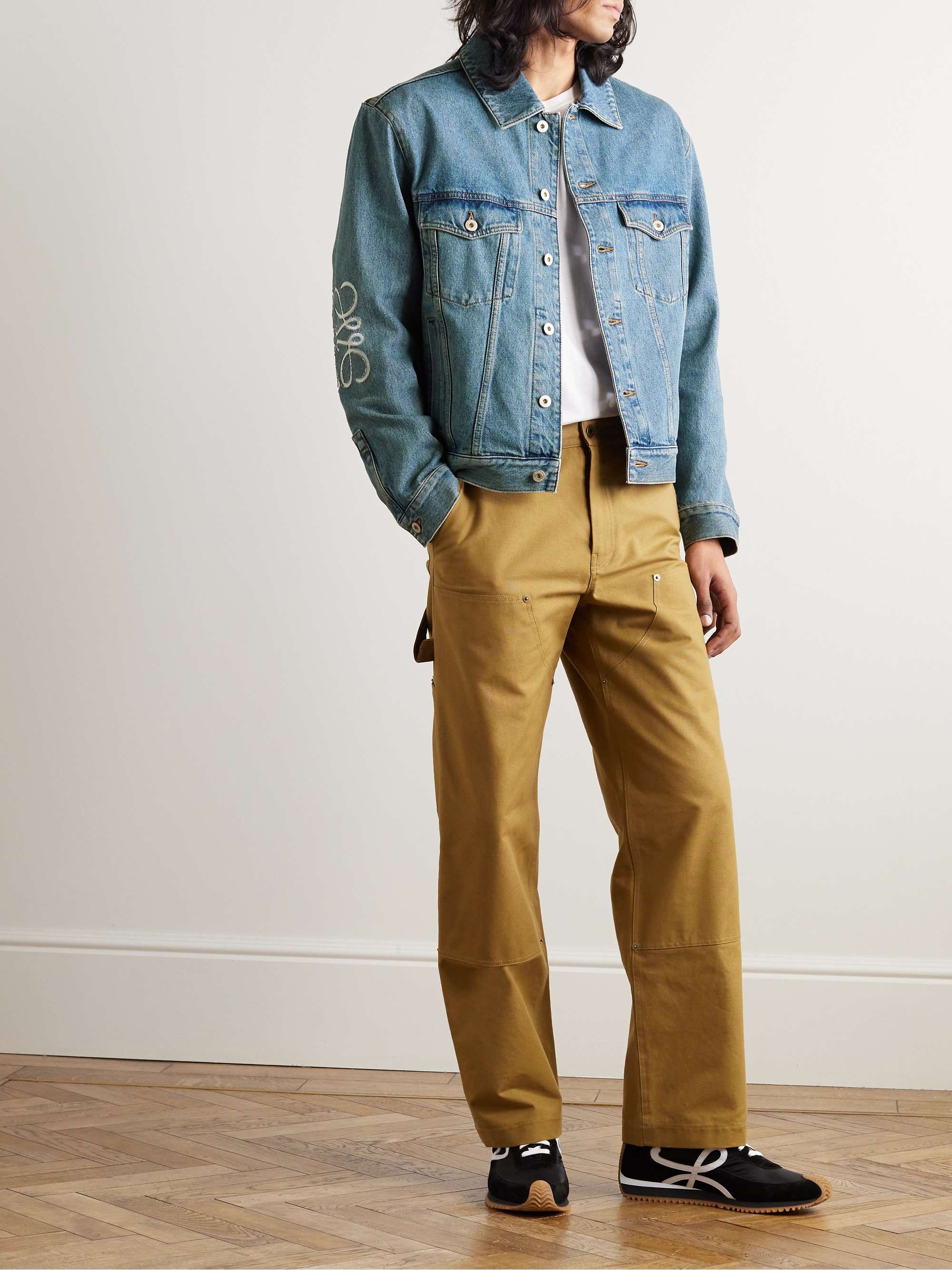 LOEWE Anagram Leather-Trimmed Cutout Denim Trucker Jacket for Men | MR ...