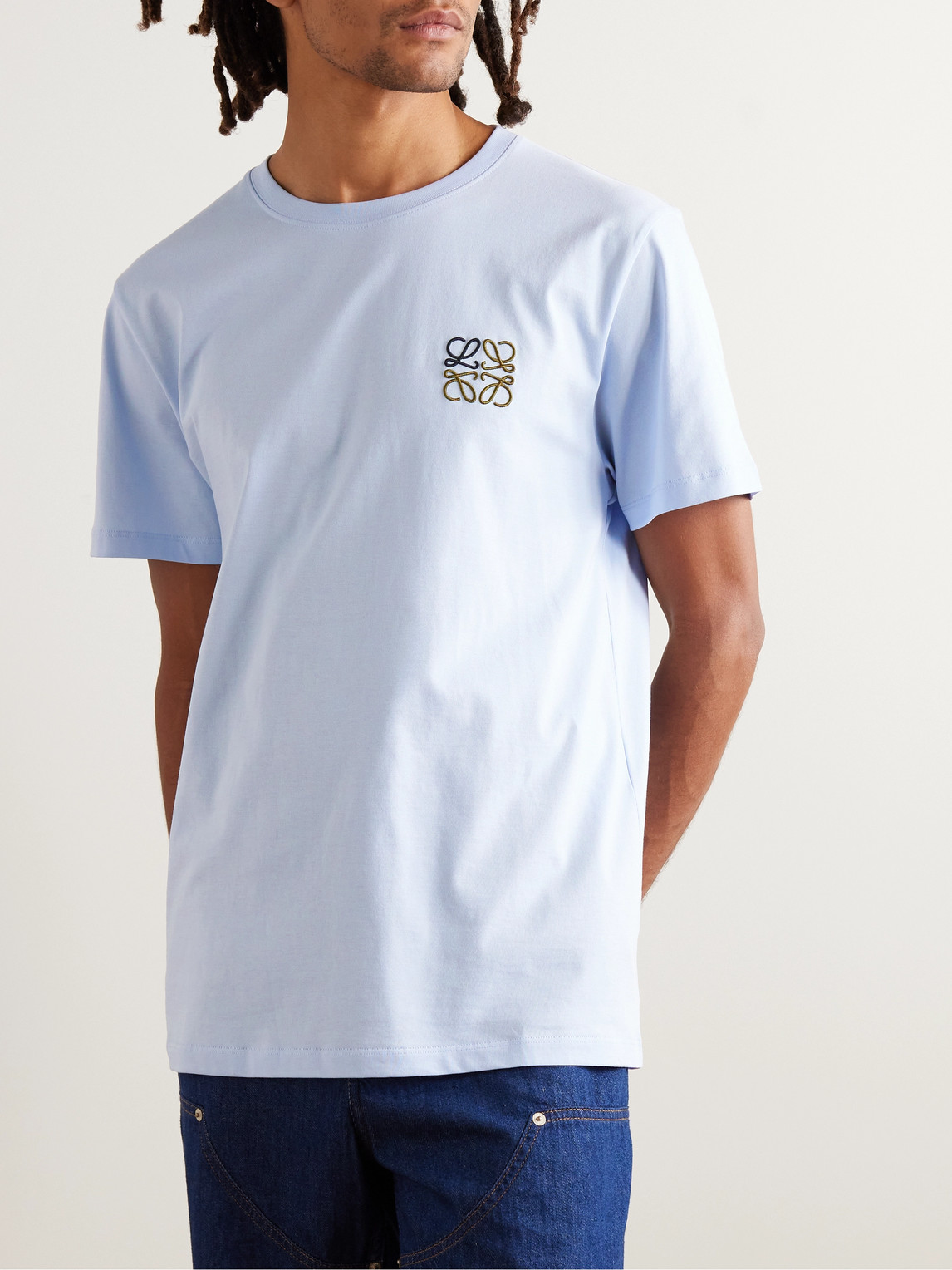 Shop Loewe Logo-embroidered Cotton-jersey T-shirt In Blue