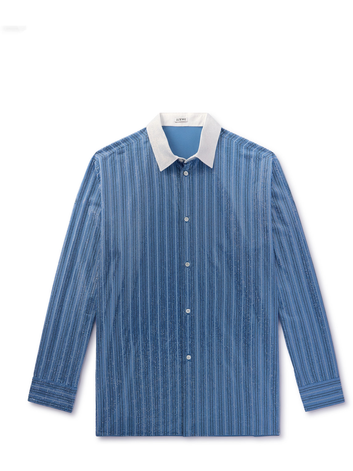 Loewe Crystal-embellished Cotton-poplin Shirt In Blue