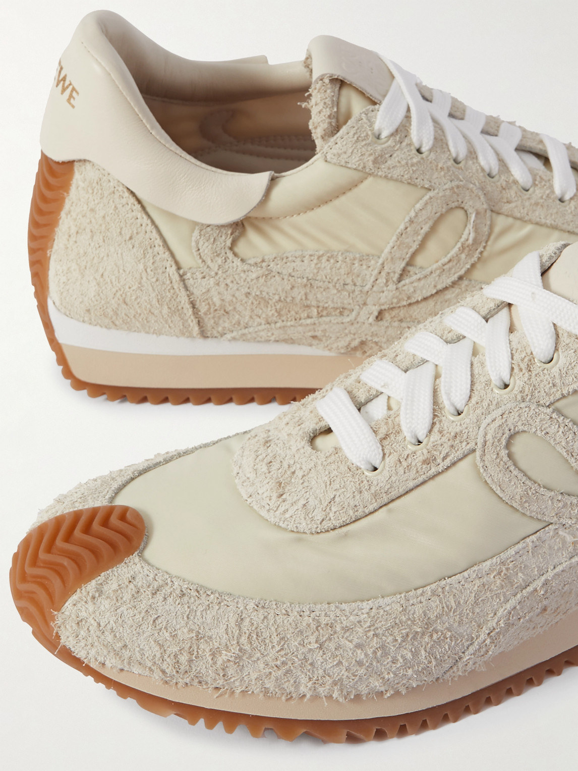 Shop Loewe Flow Runner Leather-trimmed Brushed-suede And Nylon Sneakers In Neutrals