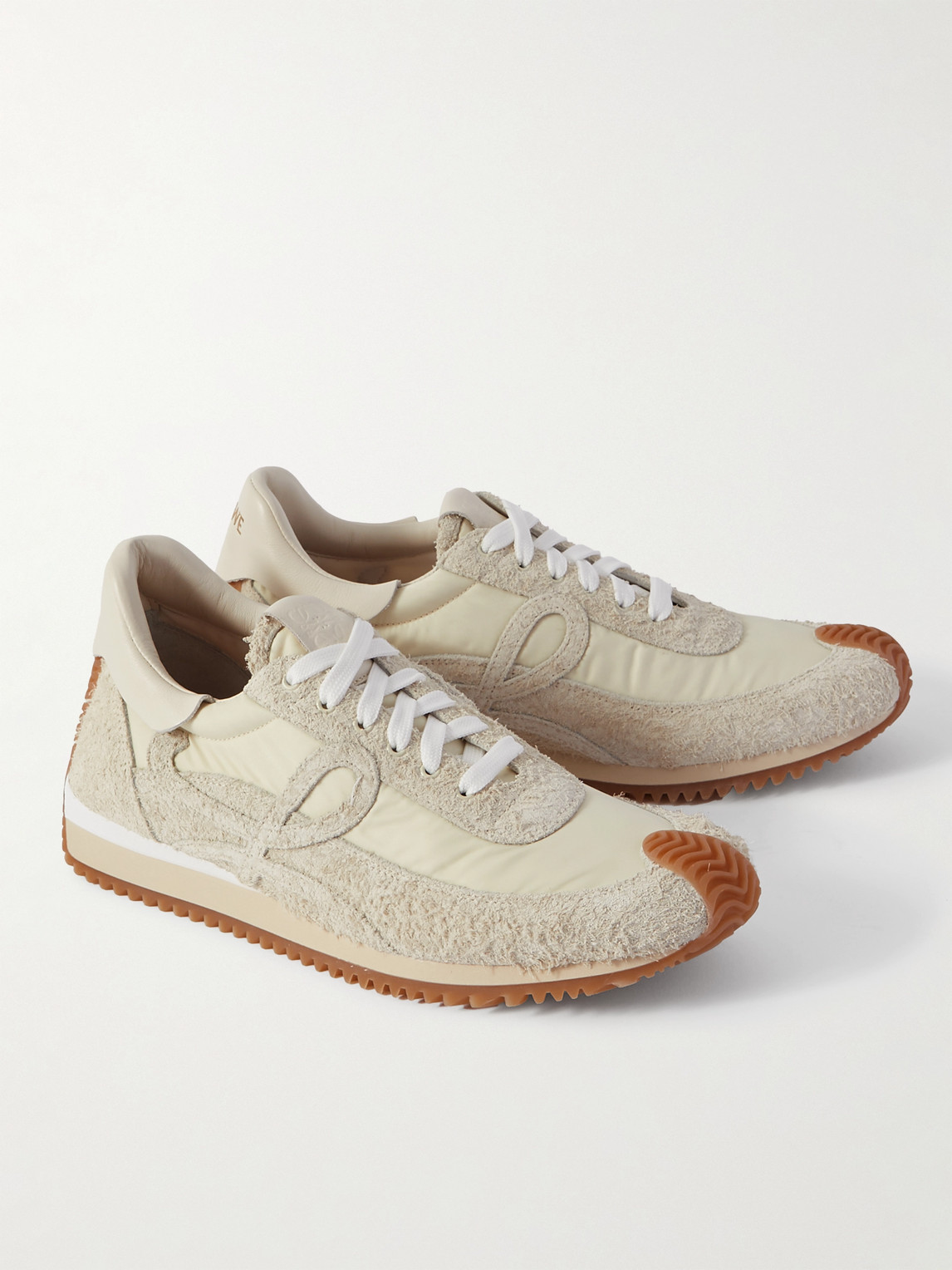 Shop Loewe Flow Runner Leather-trimmed Brushed-suede And Nylon Sneakers In Neutrals