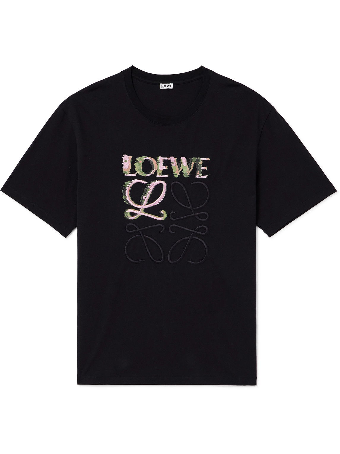Loewe Logo-embroidered Cotton-jersey T-shirt In Black