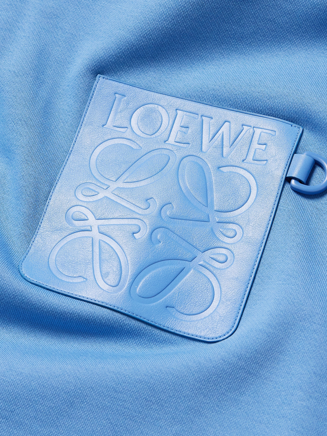 Shop Loewe Logo-debossed Leather-trimmed Cotton-jersey Hoodie In Blue