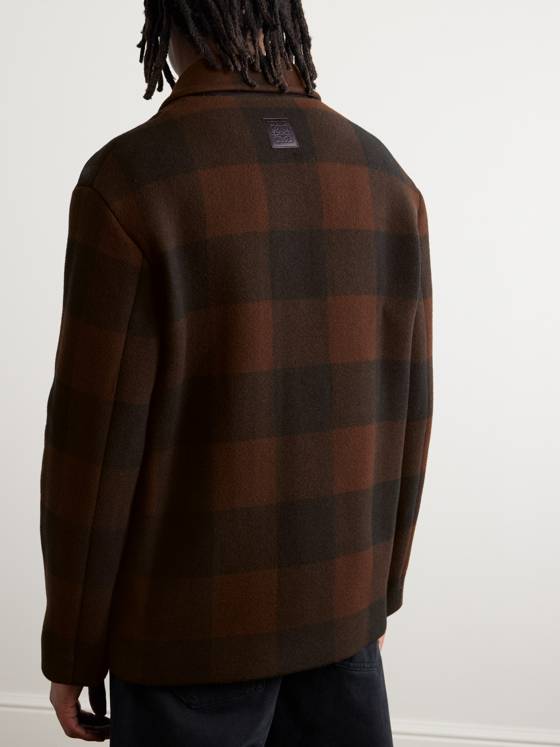 Shop Loewe Checked Wool Shirt Jacket In Brown