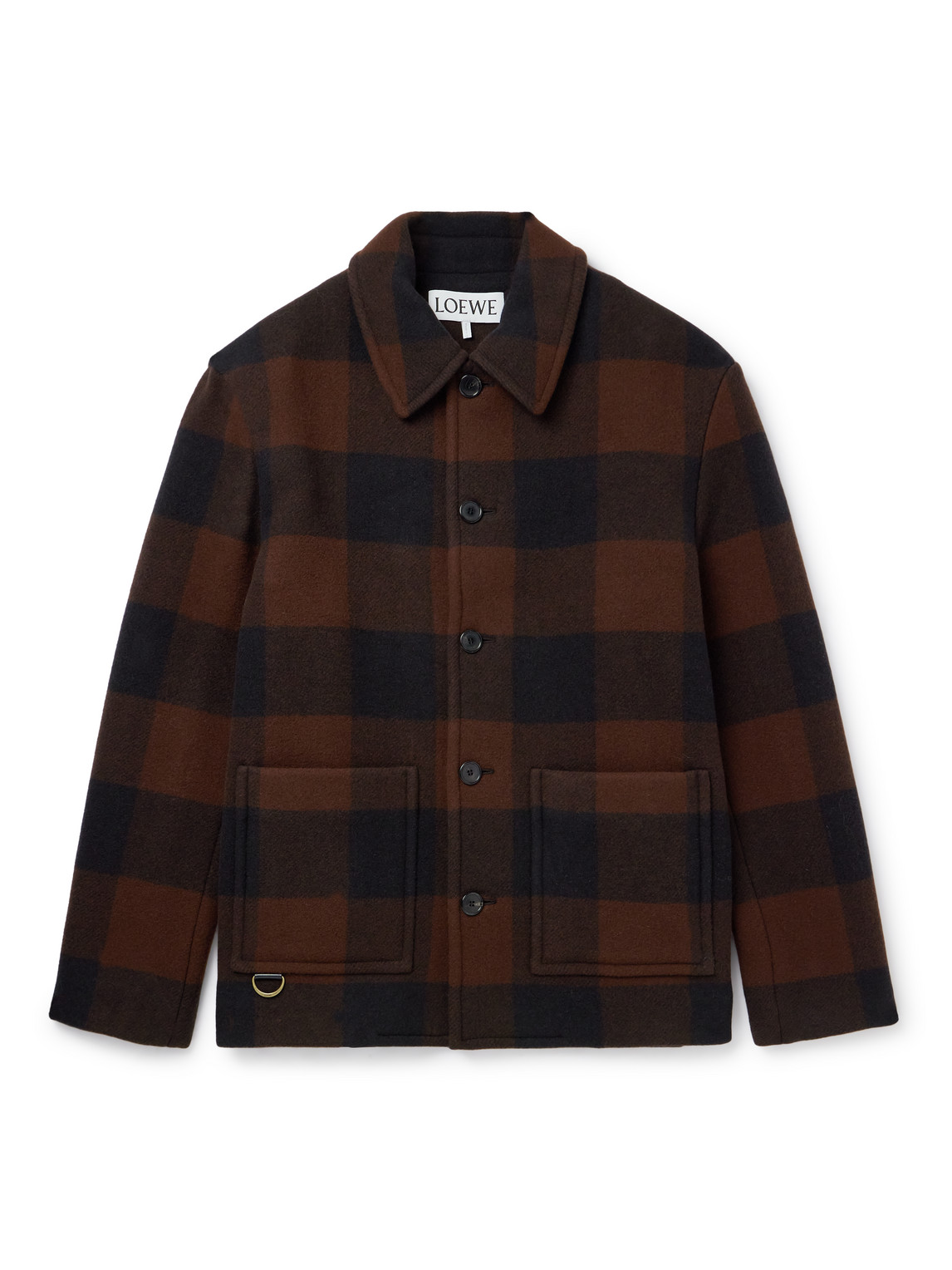Loewe Checked Wool Shirt Jacket In Brown