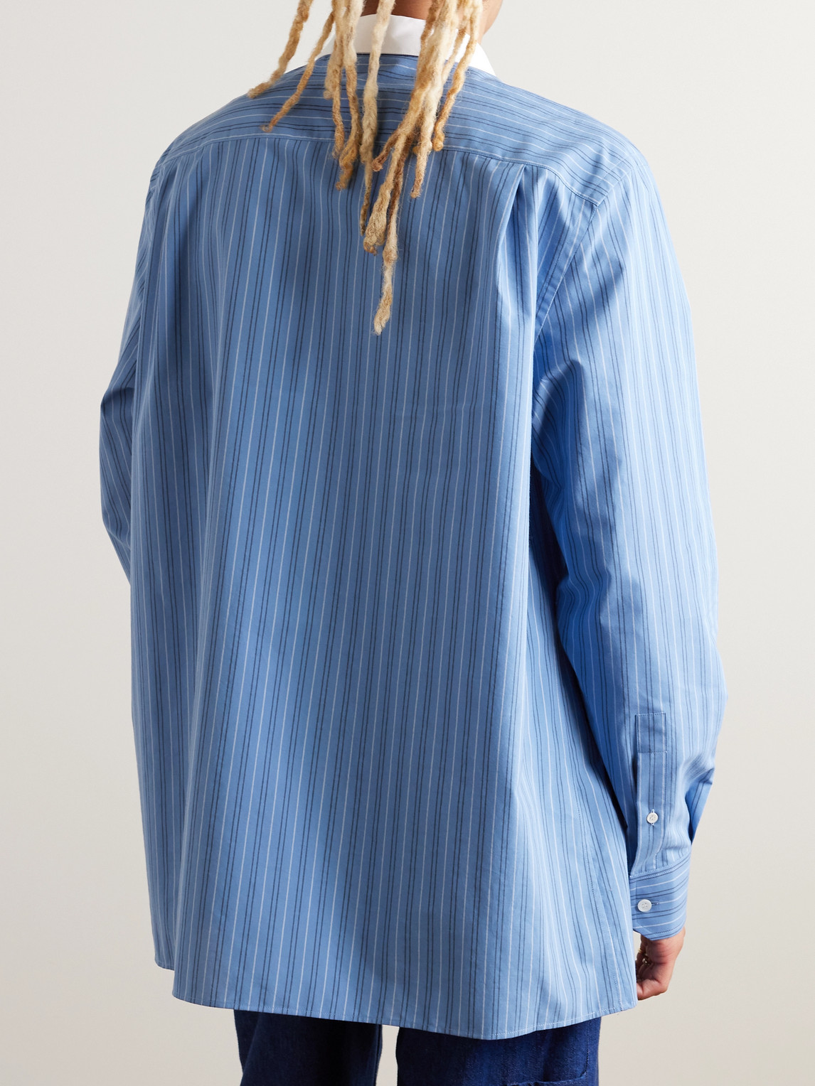 Shop Loewe Logo-embroidered Striped Cotton-poplin Shirt In Blue