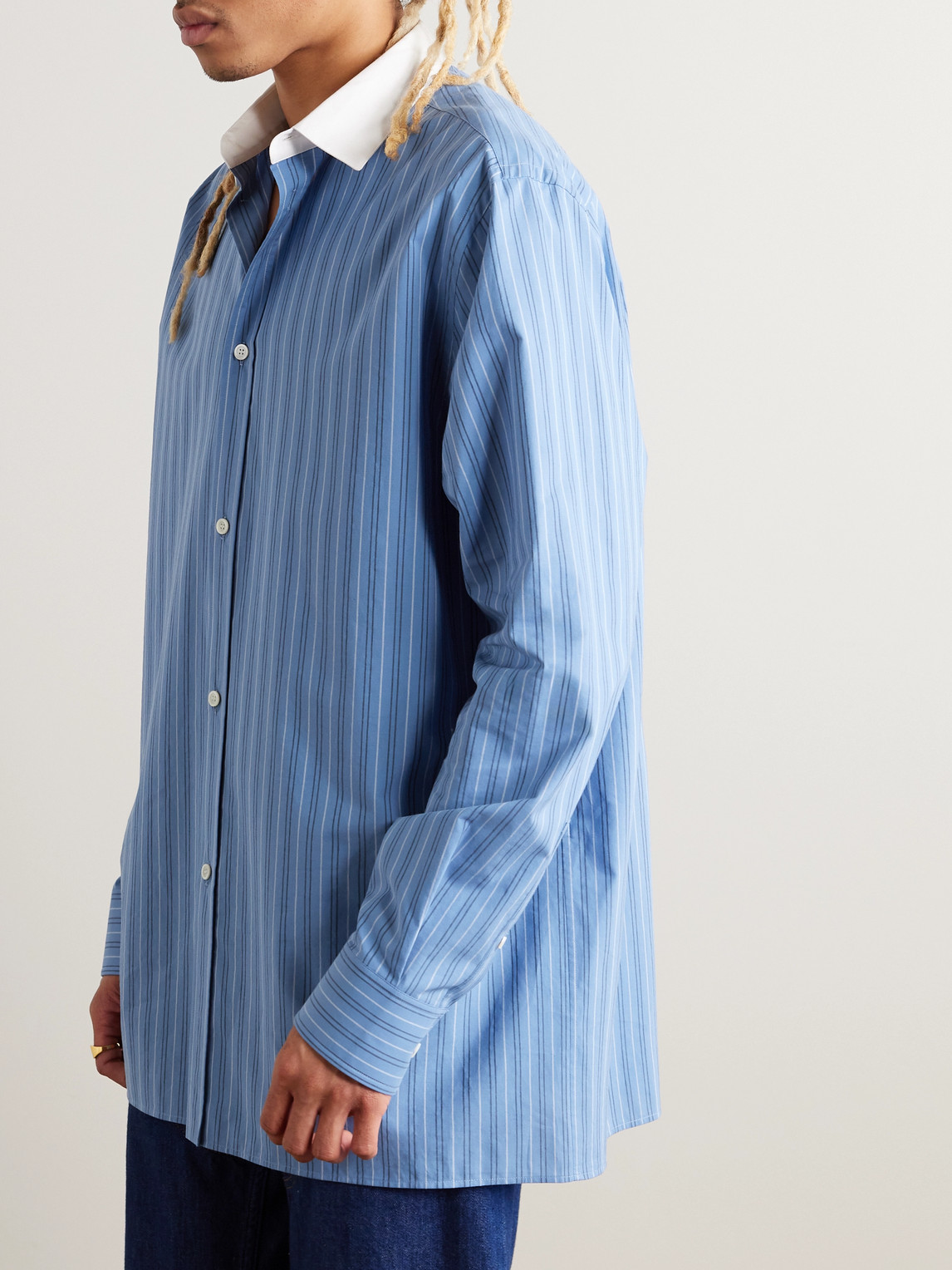 Shop Loewe Logo-embroidered Striped Cotton-poplin Shirt In Blue