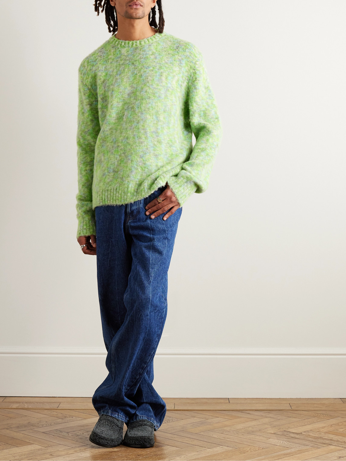Shop Loewe Brushed Knitted Sweater In Green