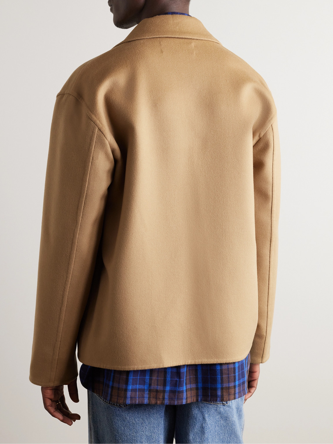 Shop Loewe Leather-trimmed Wool And Cashmere Jacket In Brown