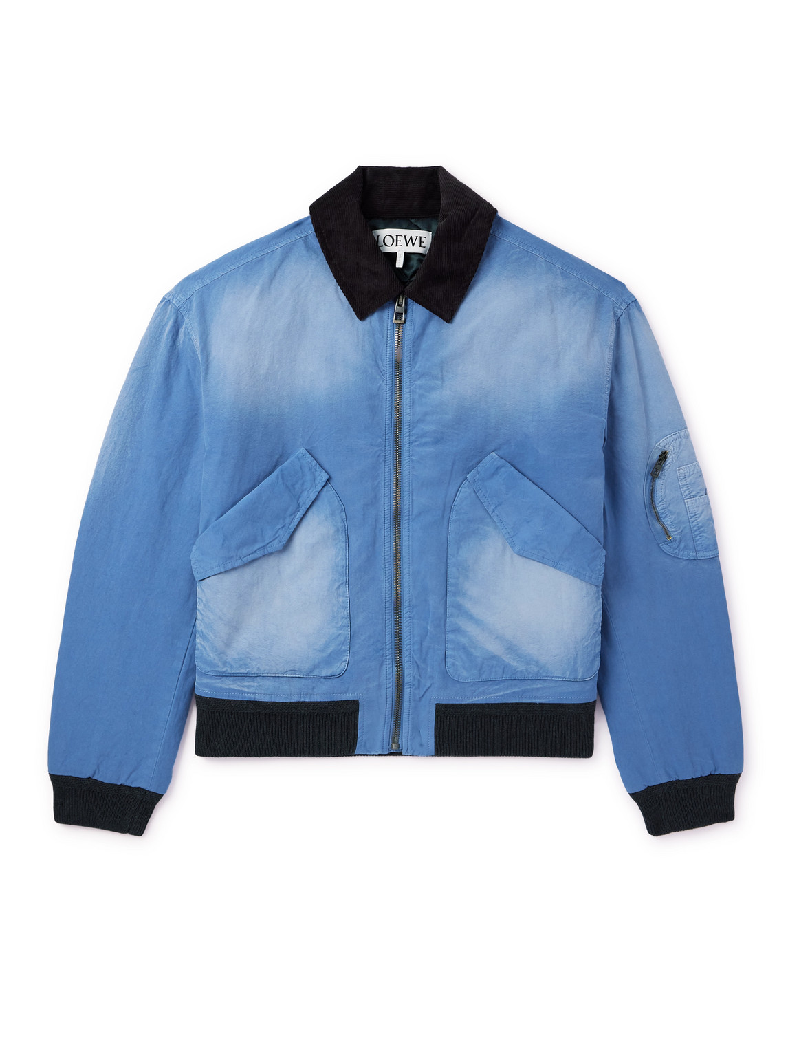 Loewe Corduroy-trimmed Padded Cotton Bomber Jacket In Blue