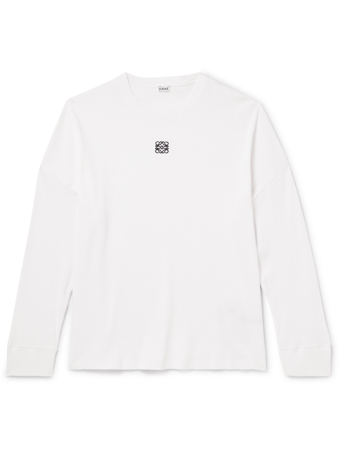 Loewe Oversized Logo-embroidered Ribbed Cotton T-shirt In White