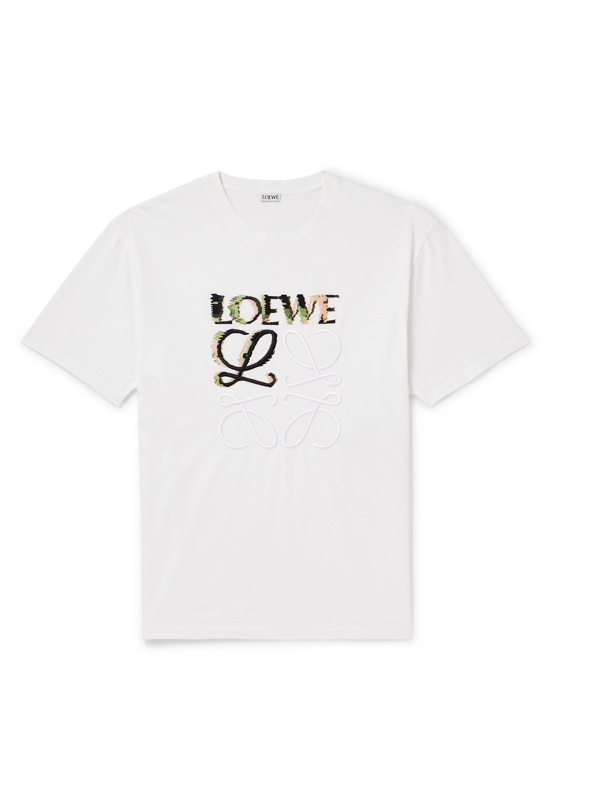 Loewe Logo-embroidered Cotton-jersey T-shirt In White