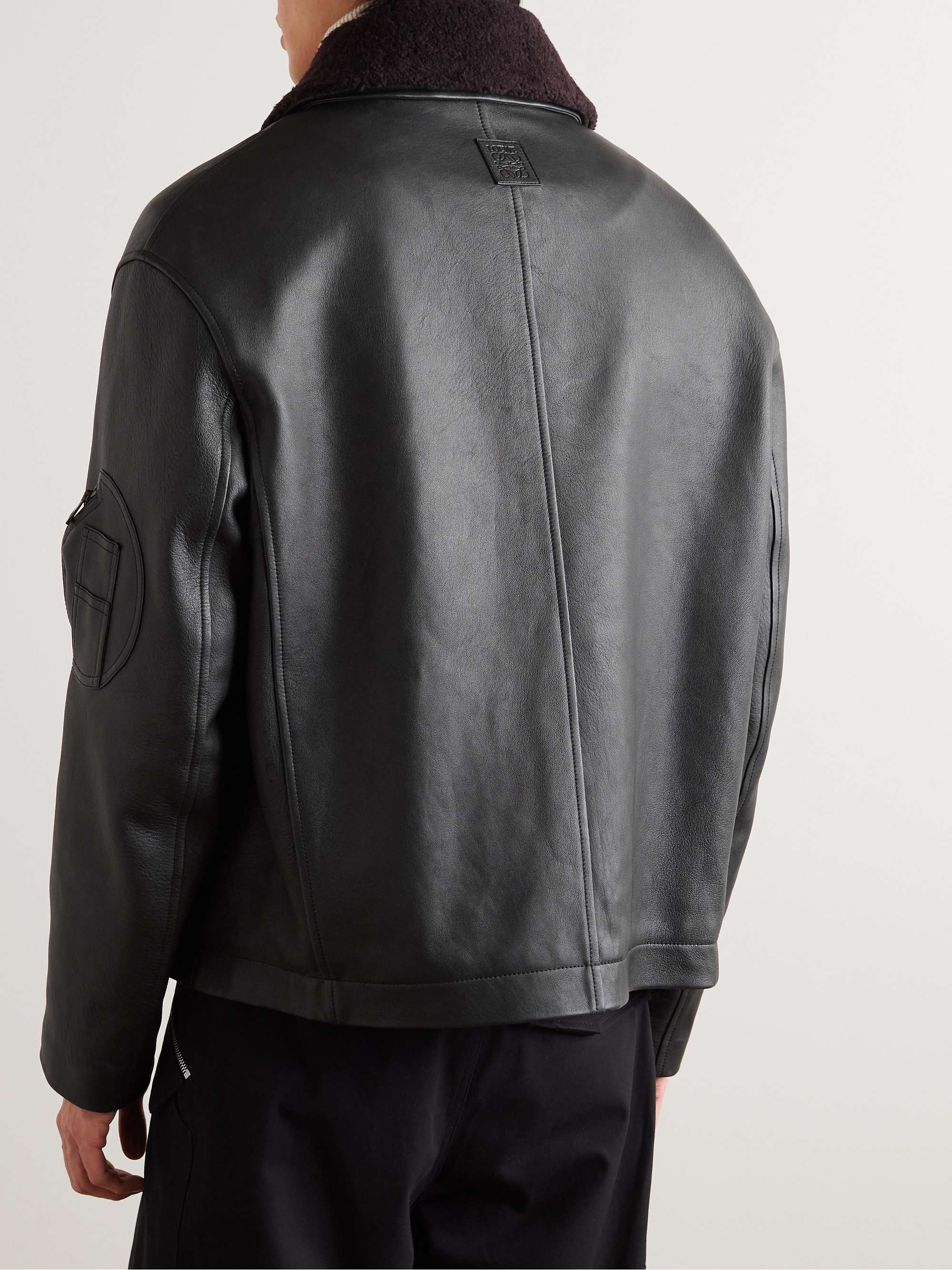 LOEWE Appliquéd Shearling-Trimmed Leather Jacket for Men
