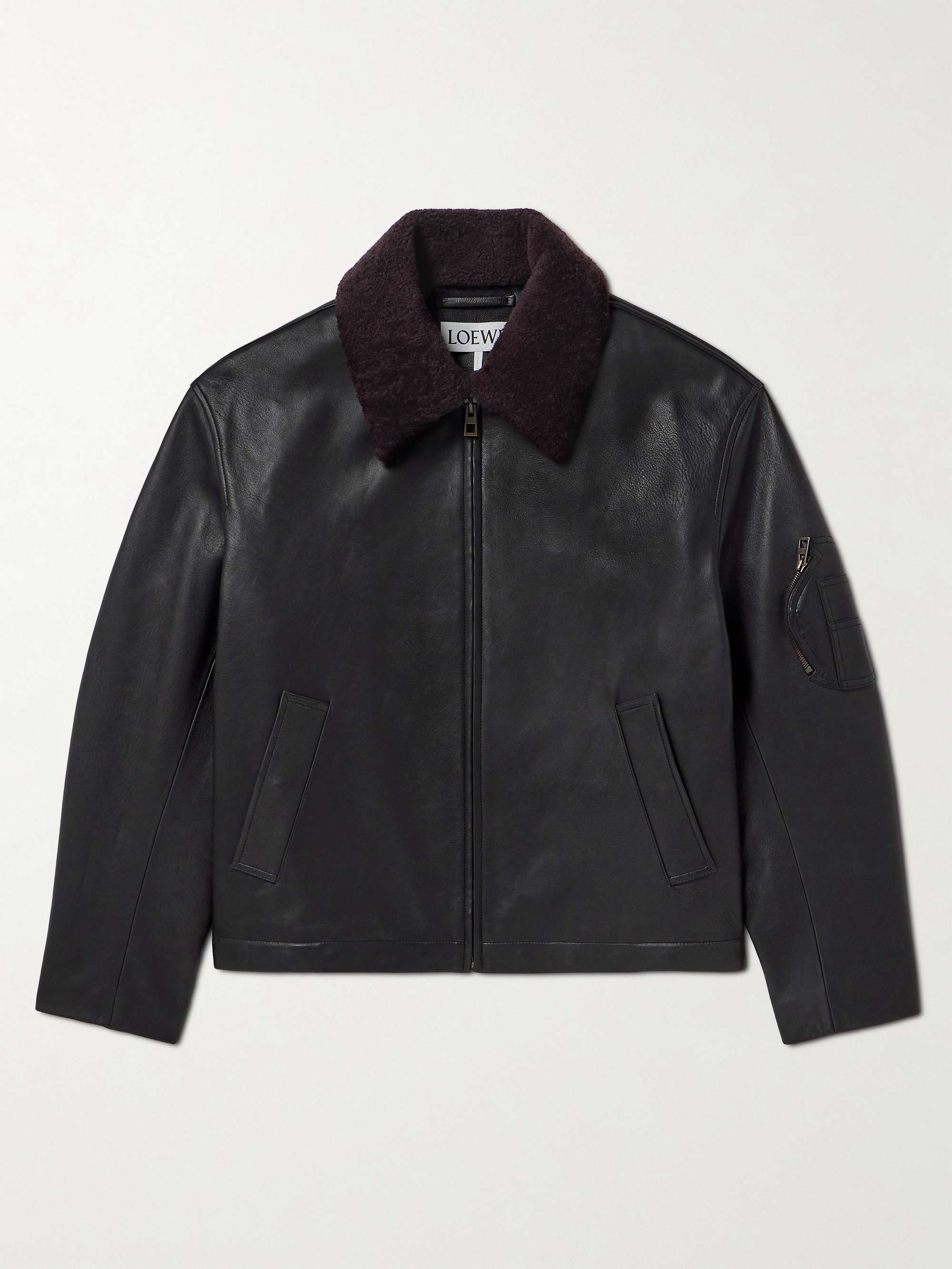 LOEWE Appliquéd Shearling-Trimmed Leather Jacket for Men | MR PORTER