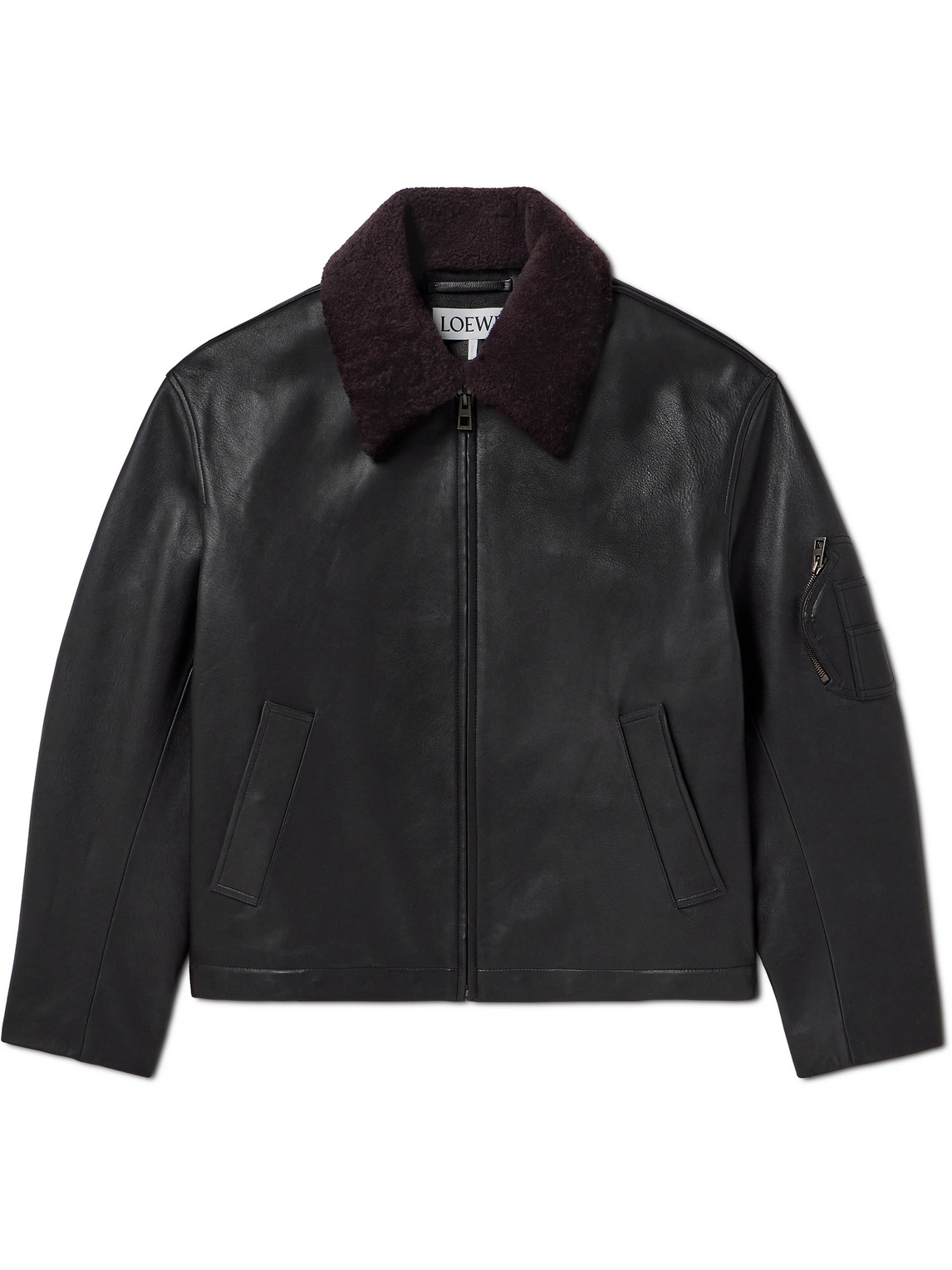 Loewe Appliquéd Shearling-trimmed Leather Jacket In Black